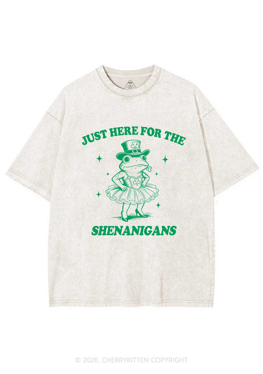 Just Here For The Shenanigans St Patricks Y2K Shirts Washed Tee Cherrykitten