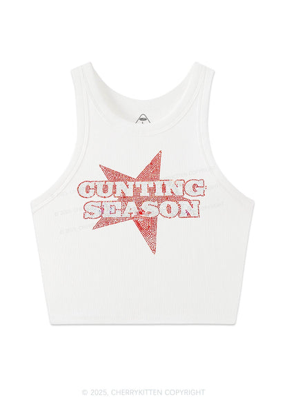 Rhinestone Cunting Season Y2K Crop Tank Top Cherrykitten