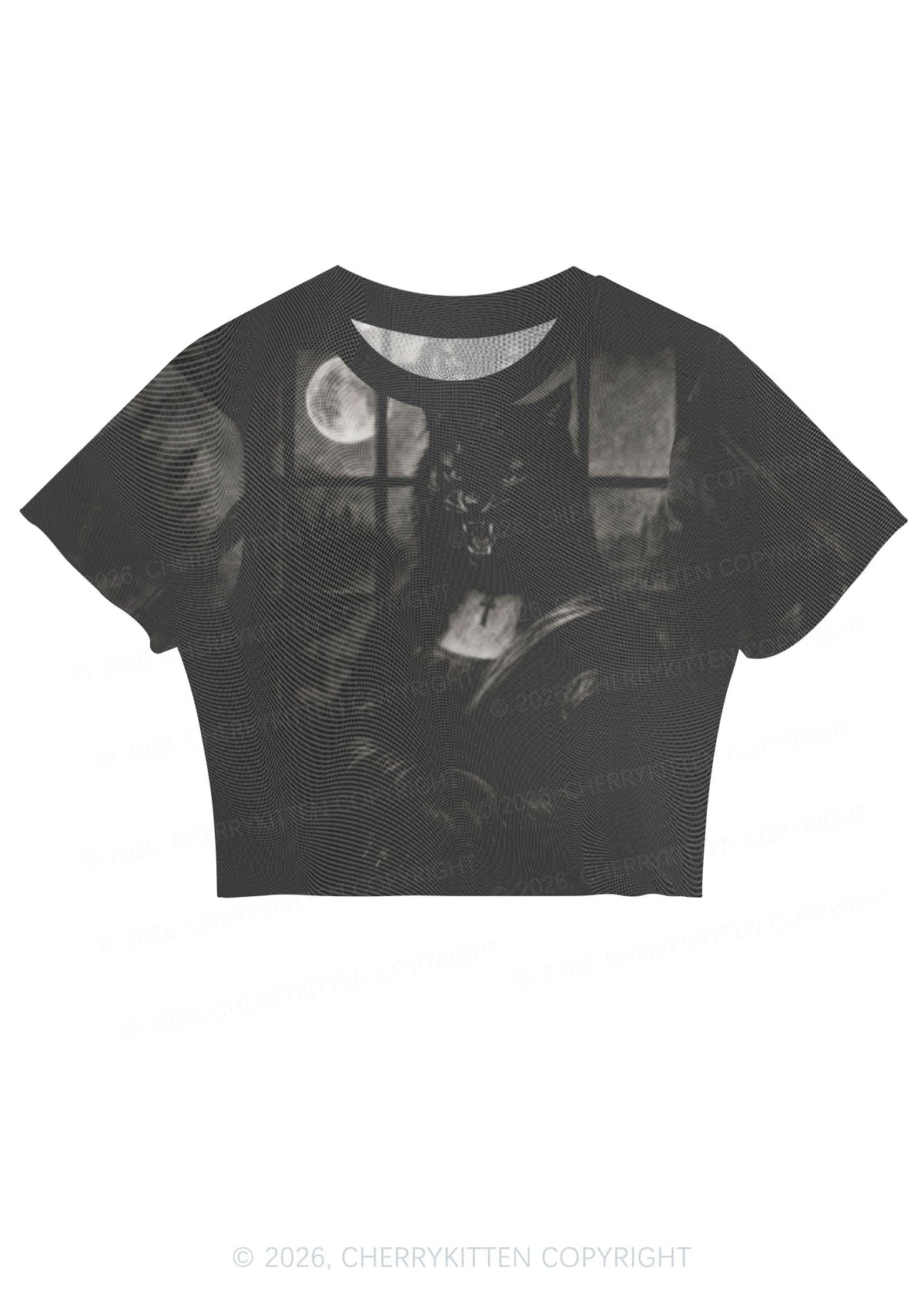 Halloween Moon Night Werewolf Y2K Mesh Crop Top Cherrykitten