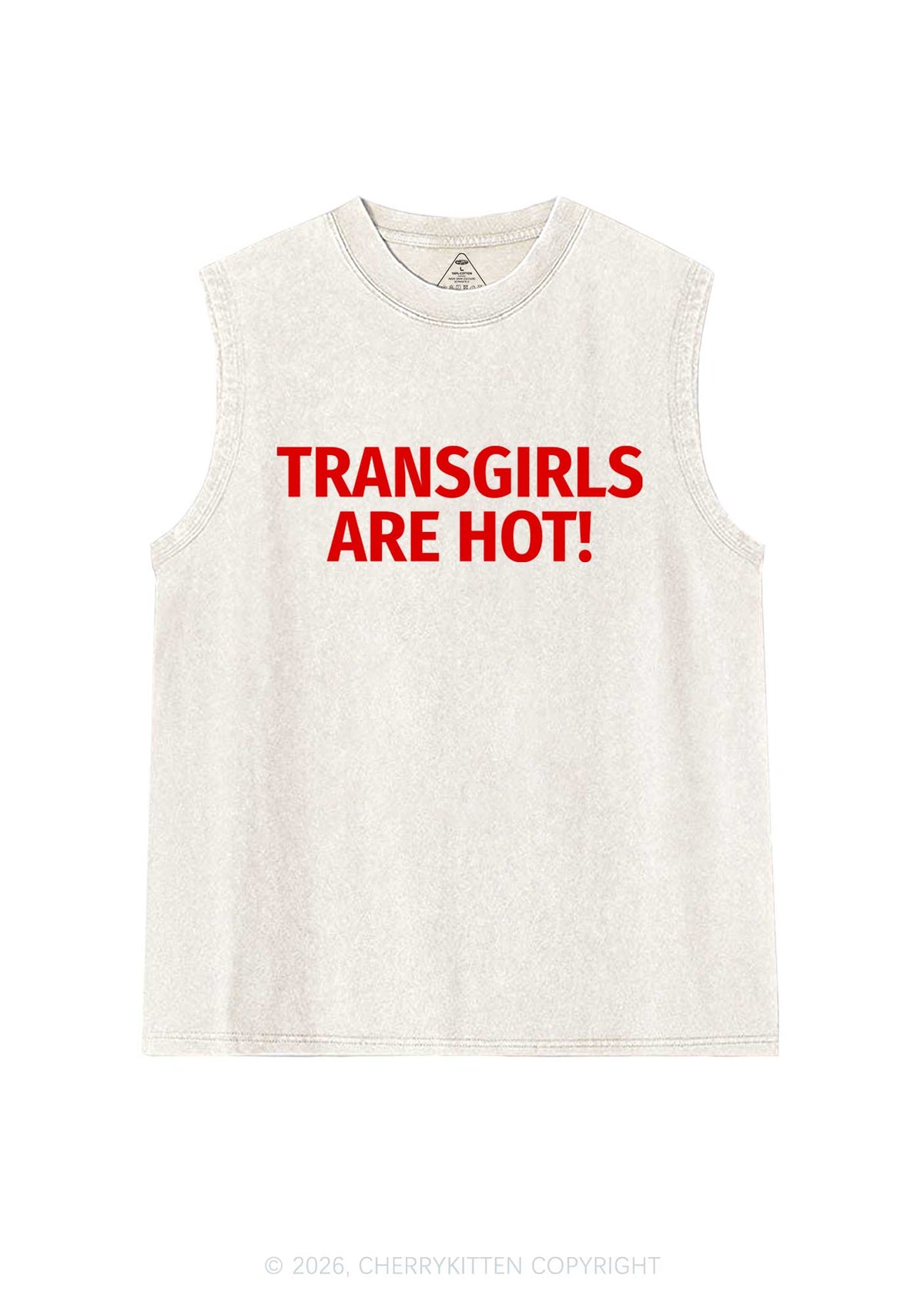 Transgirls Are Hot Pride Y2K Washed Muscle Tank Cherrykitten