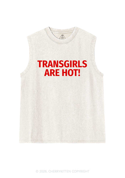 Transgirls Are Hot Pride Y2K Washed Muscle Tank Cherrykitten