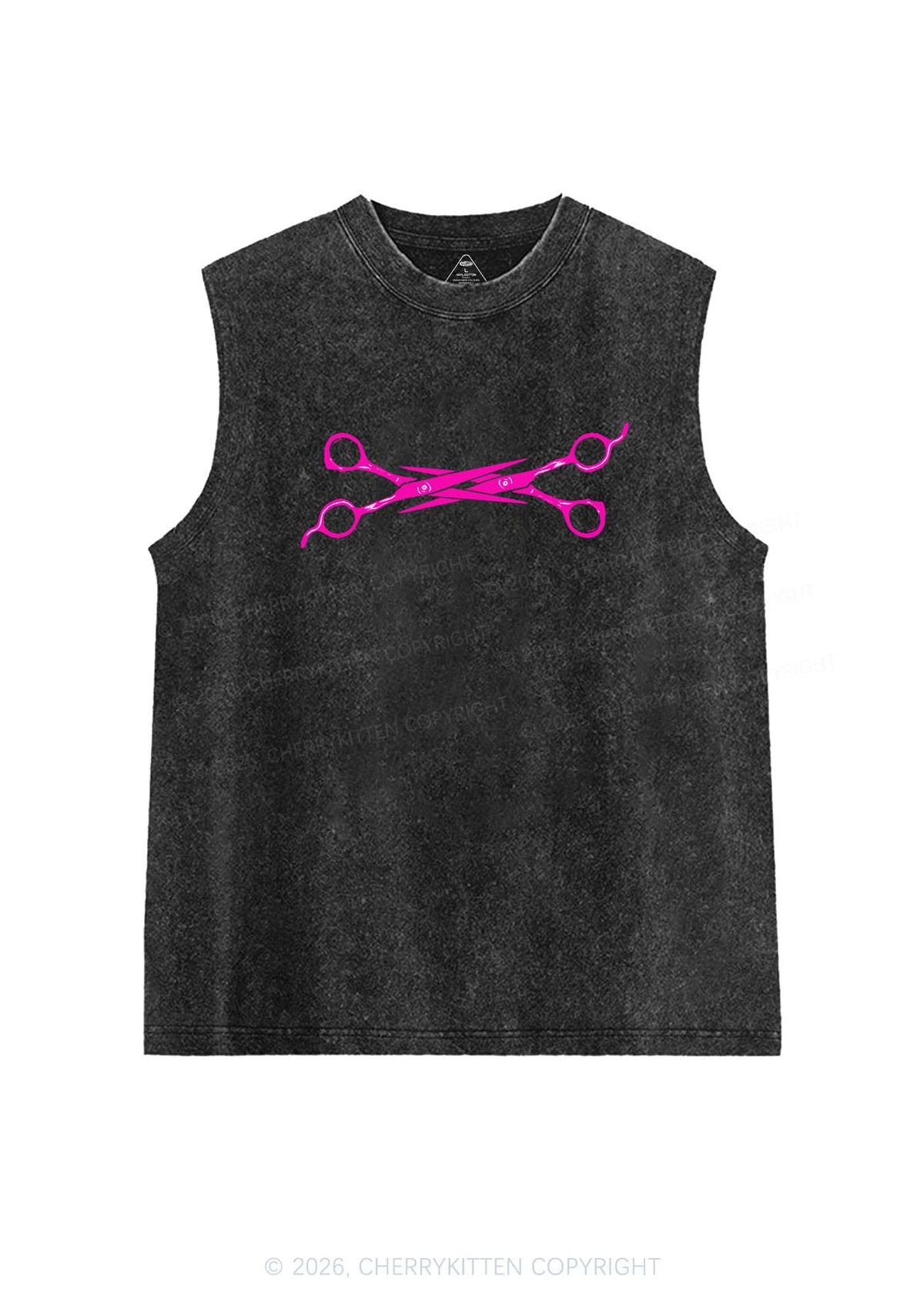 Pink Scissor Pride Y2K Washed Muscle Tank Cherrykitten