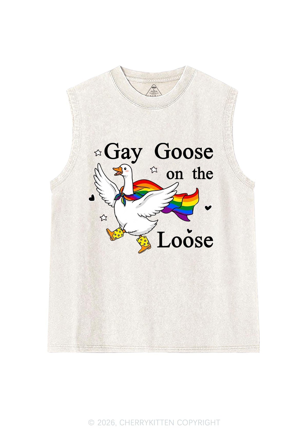 Gay Goose On The Loose Pride Y2K Washed Muscle Tank Cherrykitten