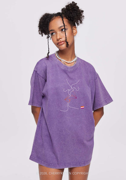 Lesbian Kiss Pride Y2K Shirts Washed Tee Cherrykitten