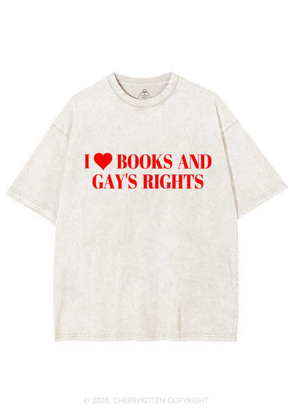 I Love Books And Gay Rights Pride Y2K Shirts Washed Tee Cherrykitten