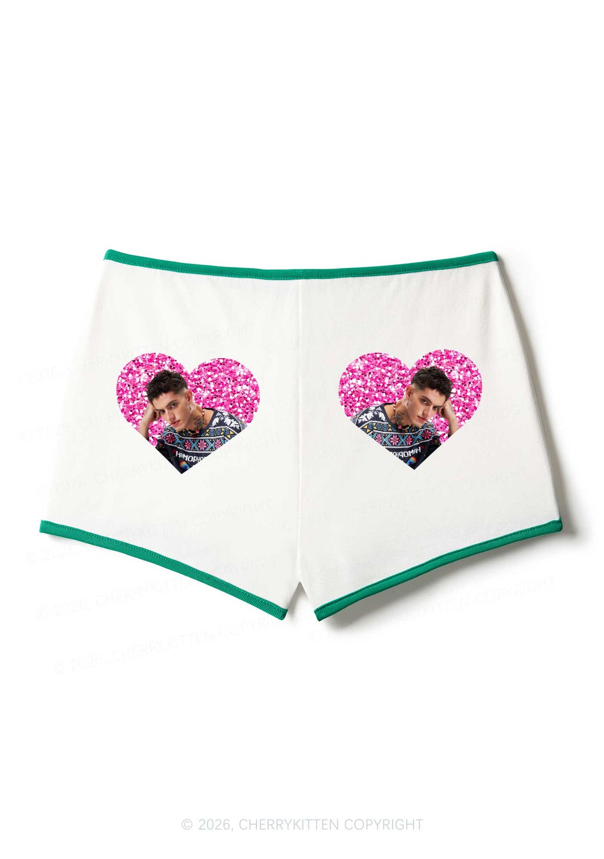 Glitter Heart Custom Face Valentine's Day Y2K Booty Shorts Cherrykitten