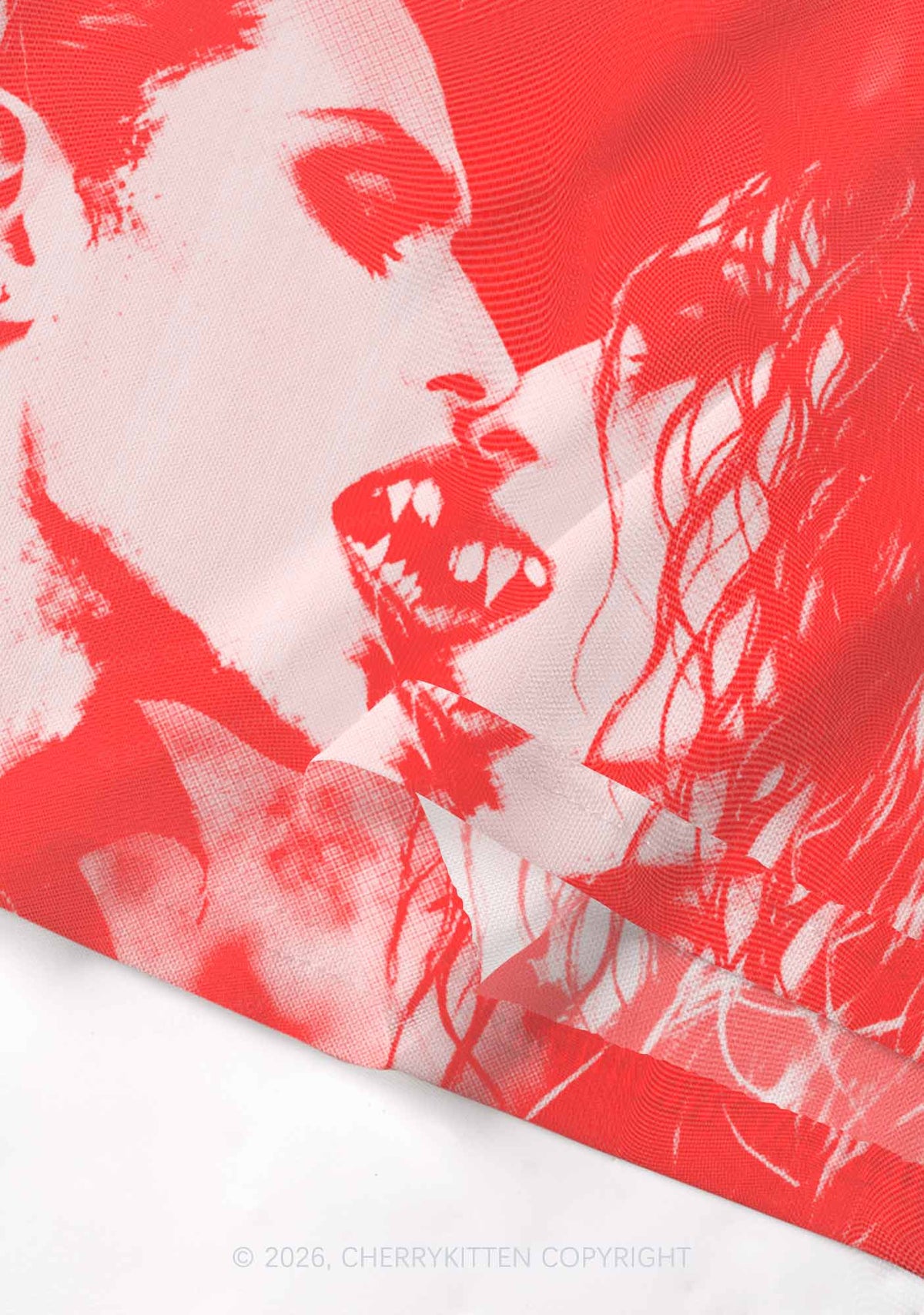 Halloween Red Pixels Vampire Couple Y2K Mesh Crop Top Cherrykitten