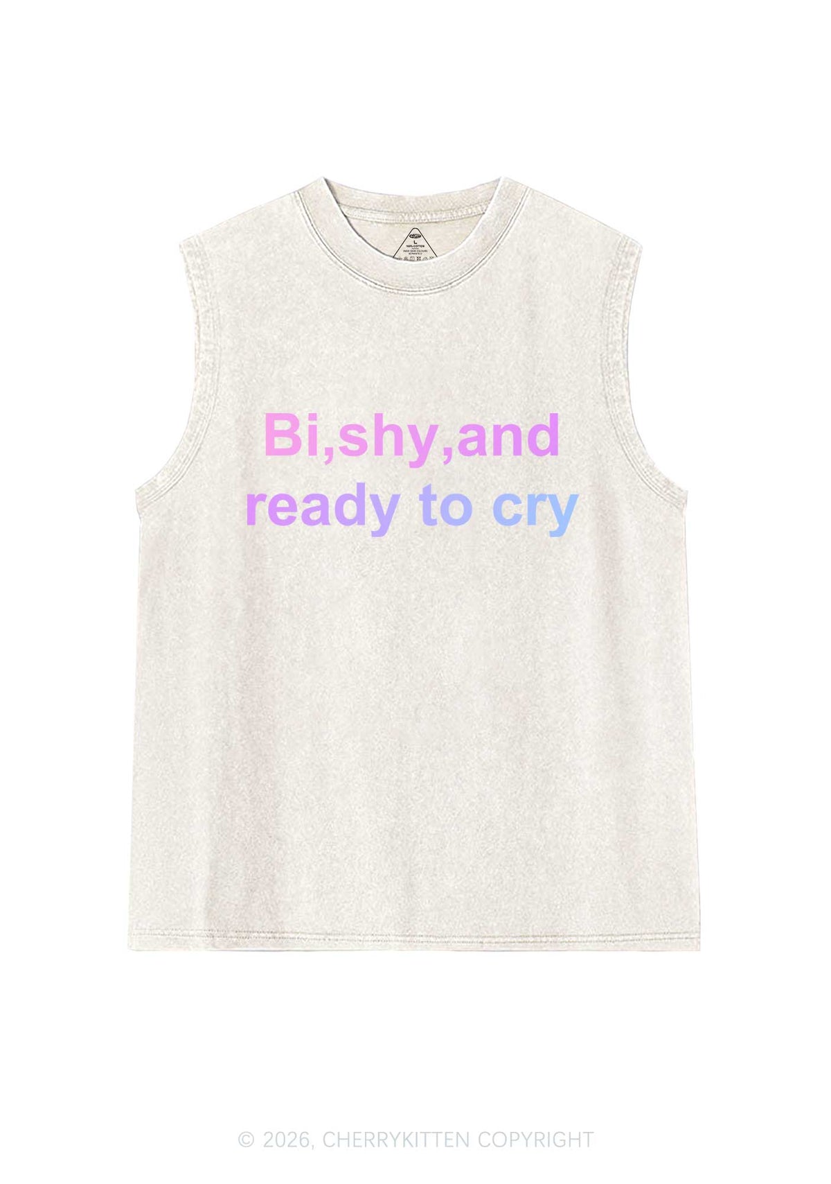 Bi Shy And Ready To Cry Pride Y2K Washed Muscle Tank Cherrykitten