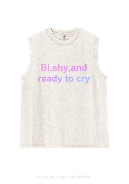 Bi Shy And Ready To Cry Pride Y2K Washed Muscle Tank Cherrykitten