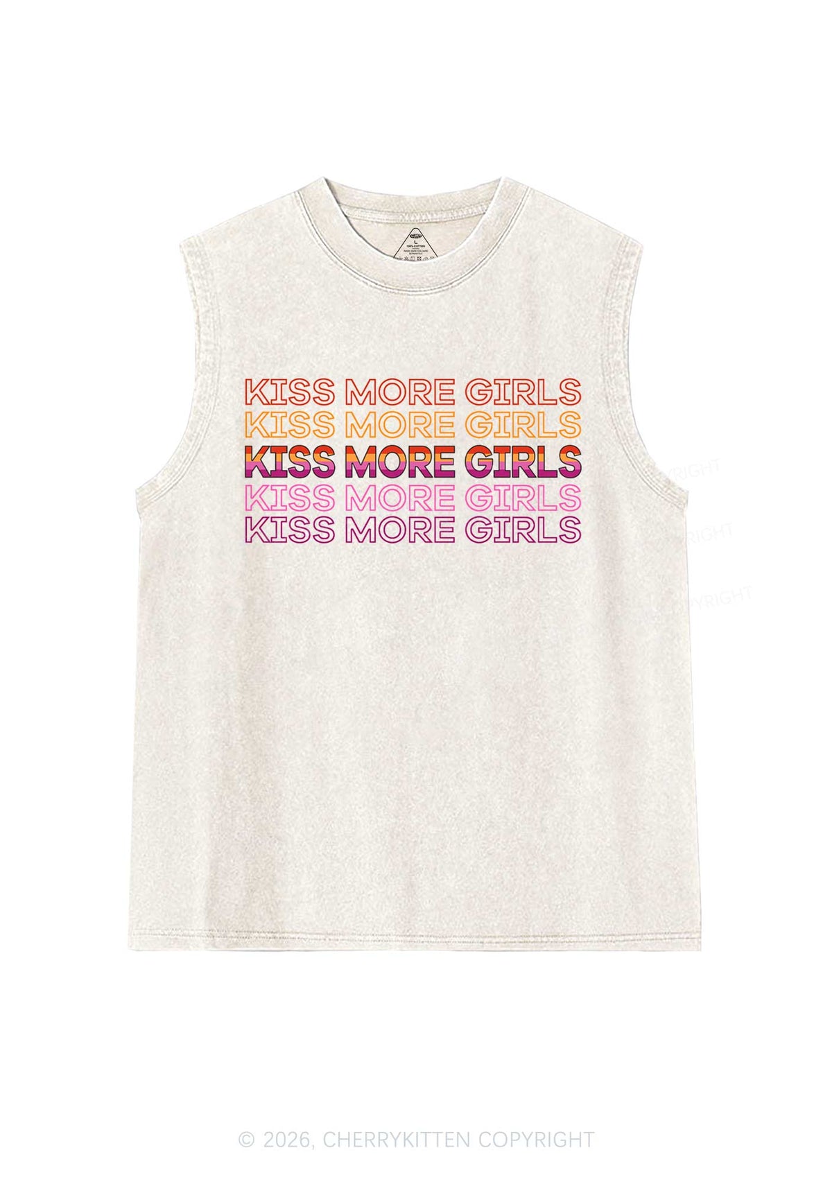 Kiss More Girls Pride Y2K Washed Muscle Tank Cherrykitten