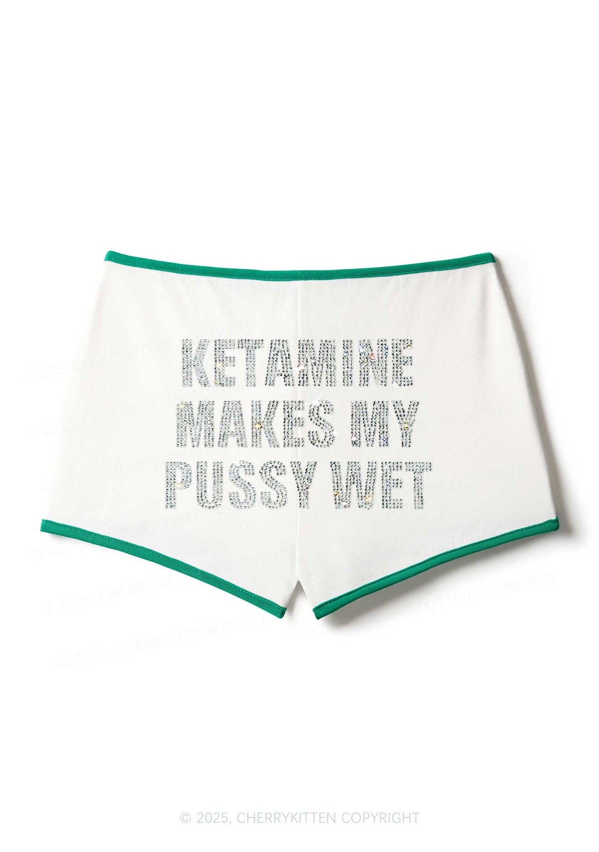 Rhinestone K Makes My Puxxy Wet Y2K Booty Shorts Cherrykitten