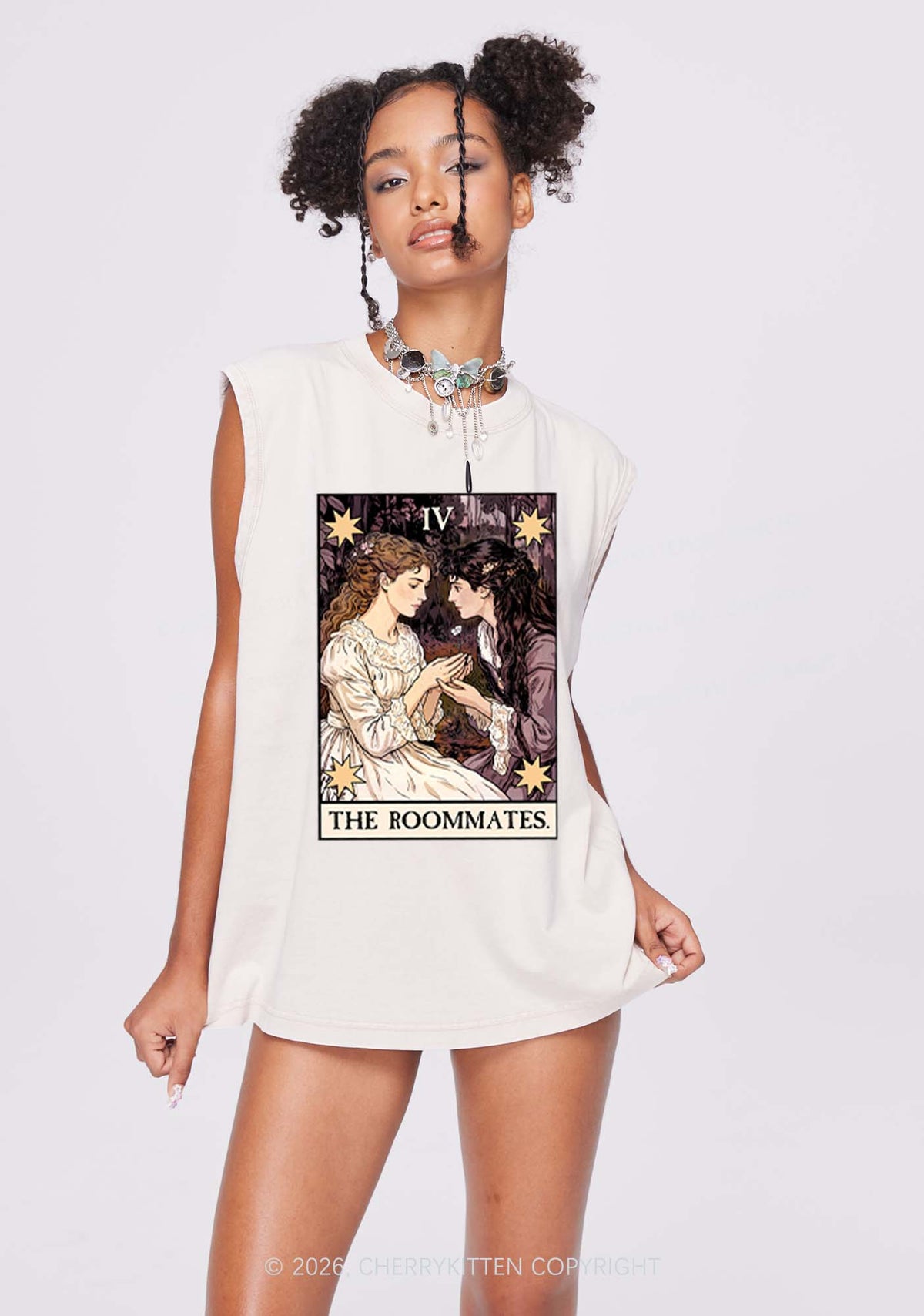 The Roommates Stars Tarot Pride Y2K Washed Muscle Tank Cherrykitten
