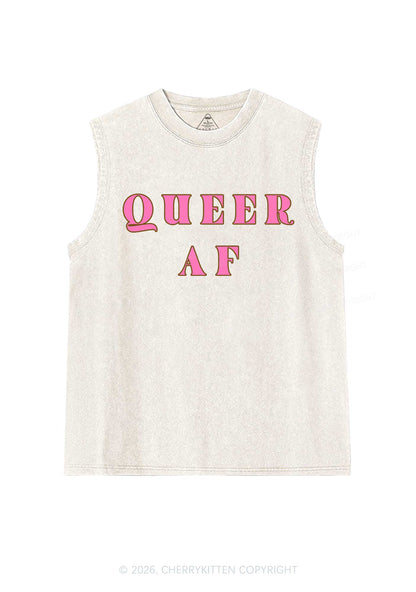 Queer AF Pride Y2K Washed Muscle Tank Cherrykitten