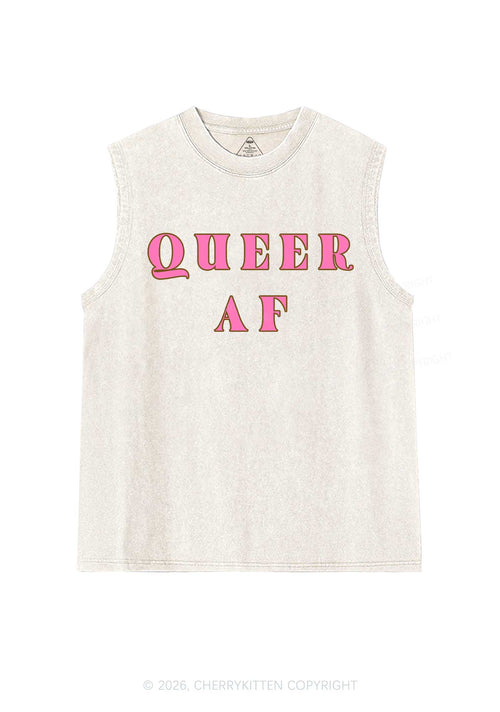 Queer AF Pride Y2K Washed Muscle Tank Cherrykitten