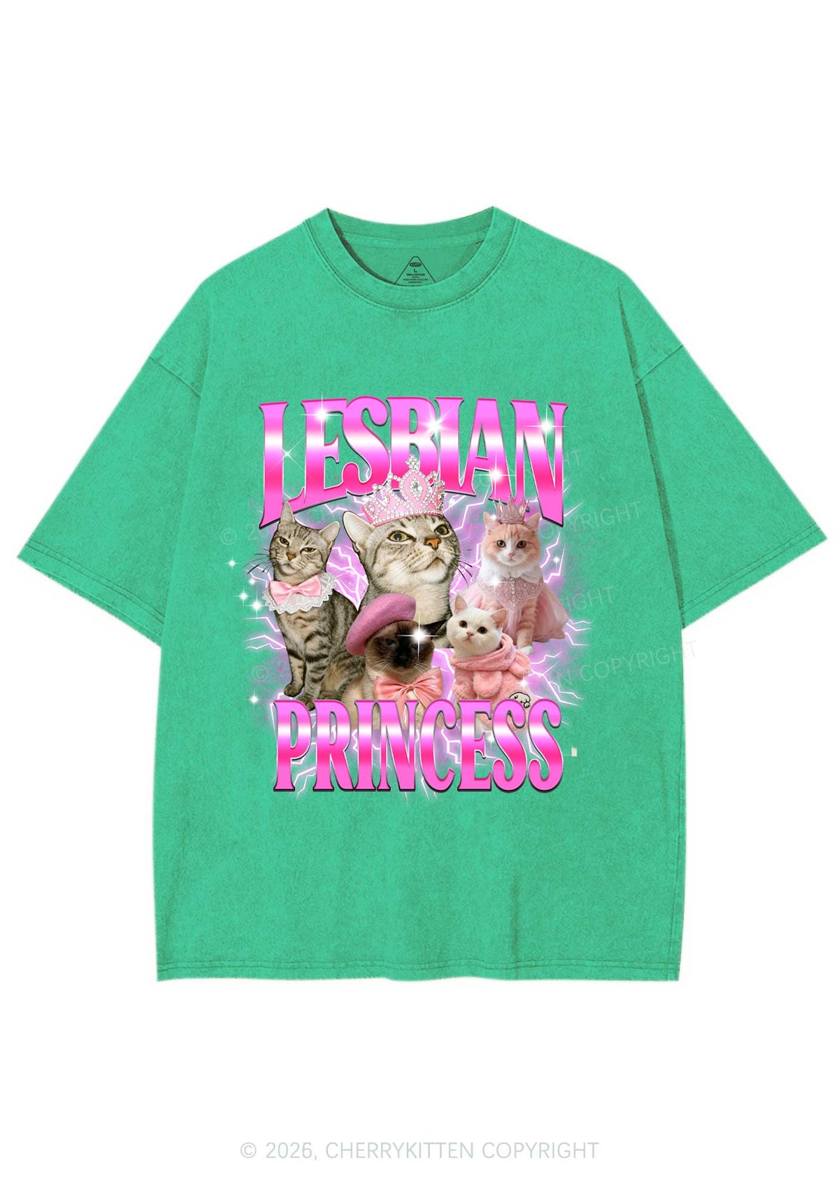 Lesbian Princess Cats Y2K Shirts Washed Tee Cherrykitten