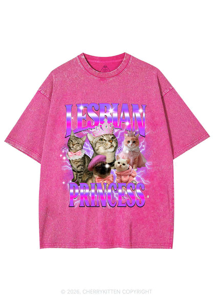 Lesbian Princess Cats Y2K Shirts Washed Tee Cherrykitten