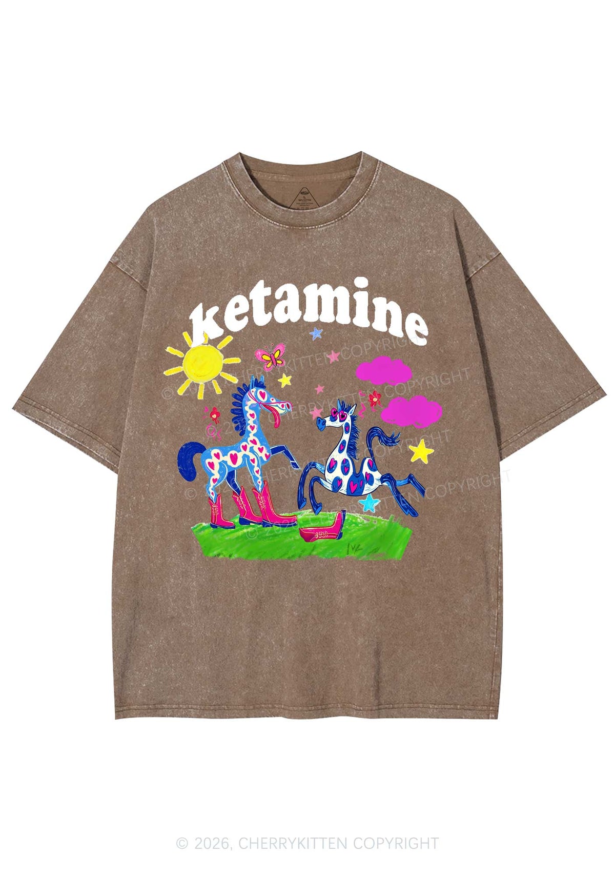 Heart Spotted Pony Y2K Shirts Washed Tee Cherrykitten