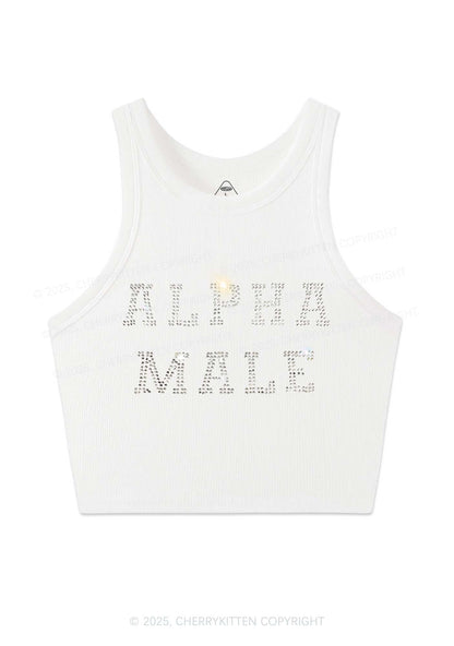 Rhinestone Alpha Male Y2K Crop Tank Top Cherrykitten