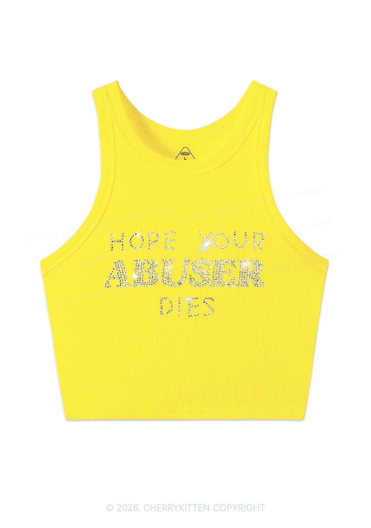 Rhinestone Abuser Dies Y2K Crop Tank Top Cherrykitten