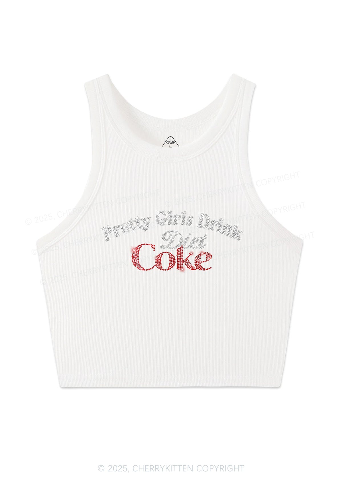 Rhinestone Pretty Girls Drink Diet Cola Y2K Crop Tank Top Cherrykitten