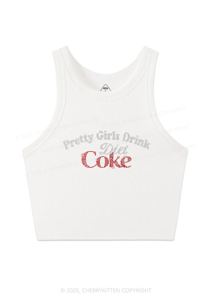 Rhinestone Pretty Girls Drink Diet Cola Y2K Crop Tank Top Cherrykitten
