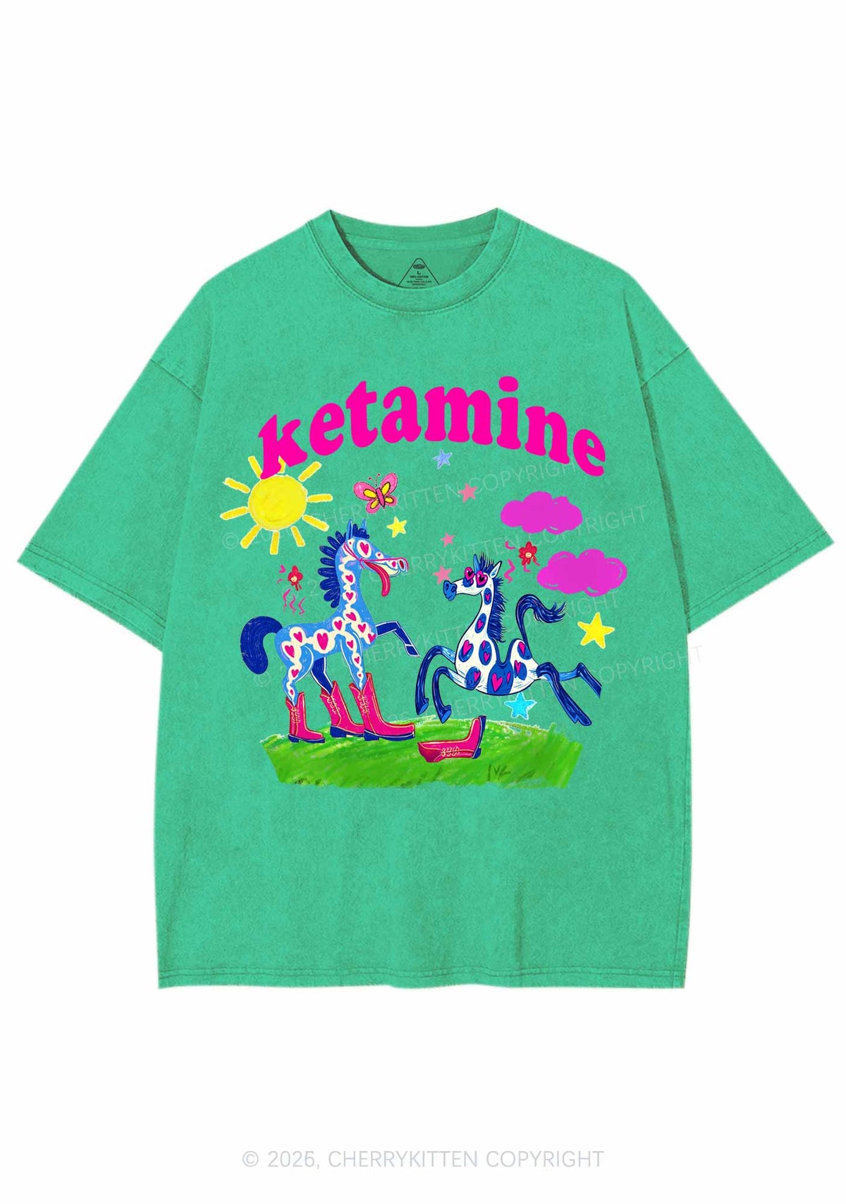 Heart Spotted Pony Y2K Shirts Washed Tee Cherrykitten