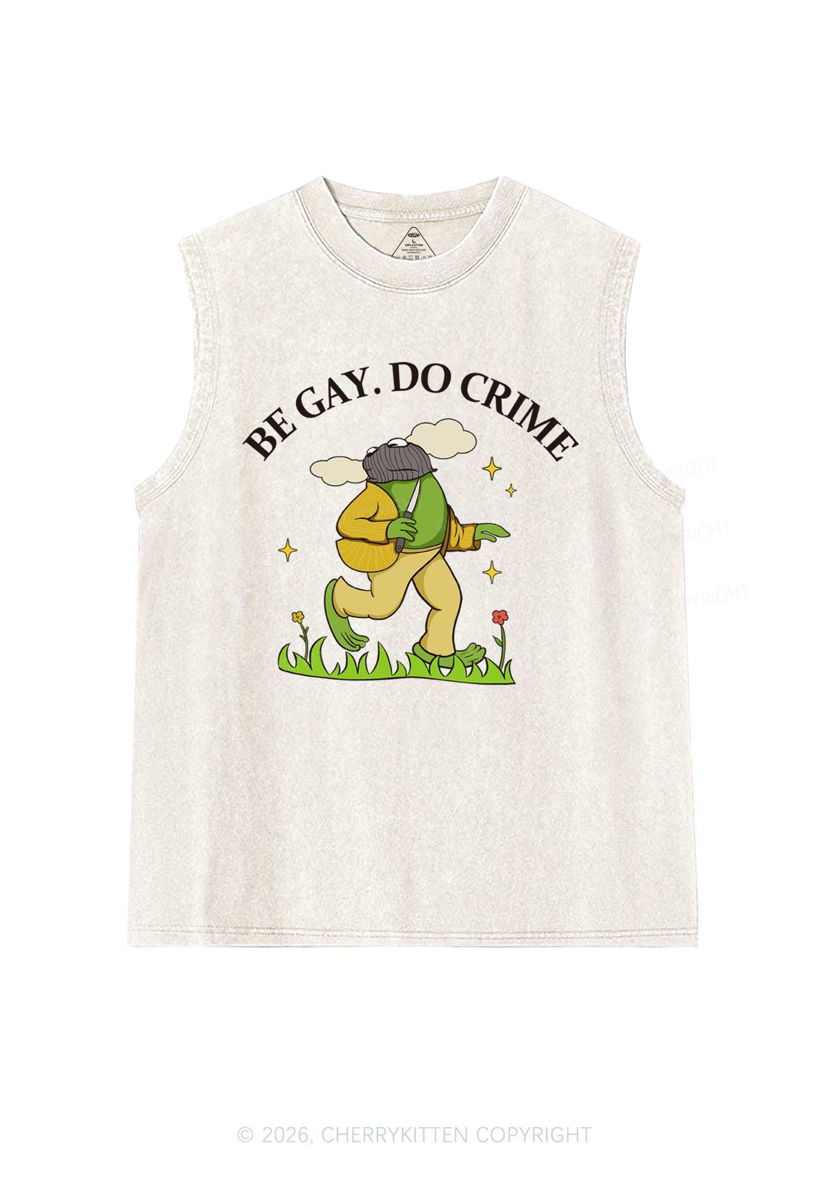 Be Gay Do Crime Frog Pride Y2K Washed Muscle Tank Cherrykitten