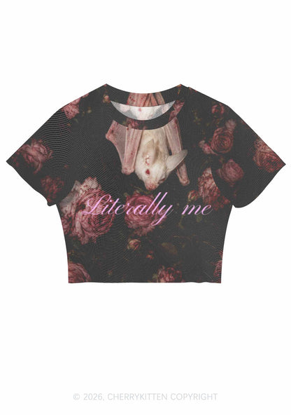Halloween Literally Me White Bat Y2K Mesh Crop Top Cherrykitten
