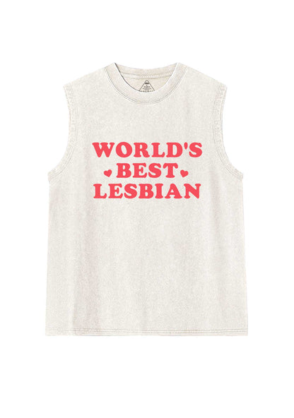 Worlds Best Lesbian Pride Y2K Washed Muscle Tank Cherrykitten