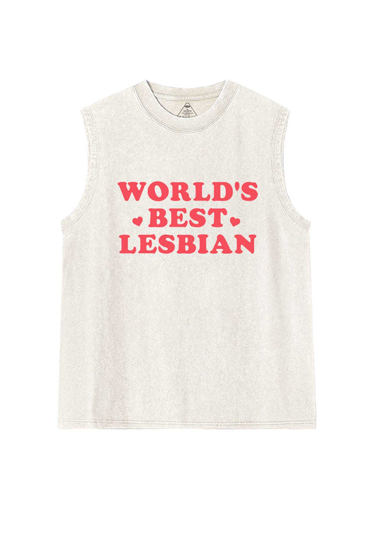 Worlds Best Lesbian Pride Y2K Washed Muscle Tank Cherrykitten