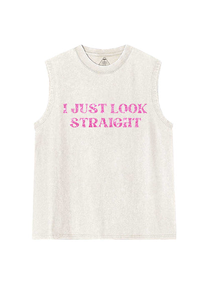 Glitter I Just Look Straight Y2K Washed Muscle Tank Cherrykitten