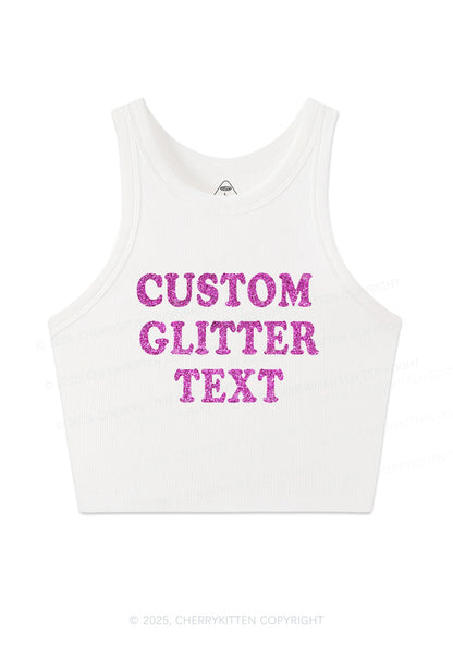 Custom Text Glitter Y2K Crop Tank Top Cherrykitten