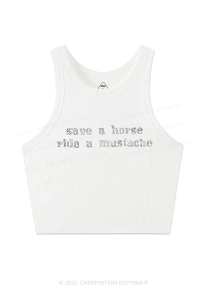 Rhinestone Ride A Mustache Y2K Crop Tank Top Cherrykitten
