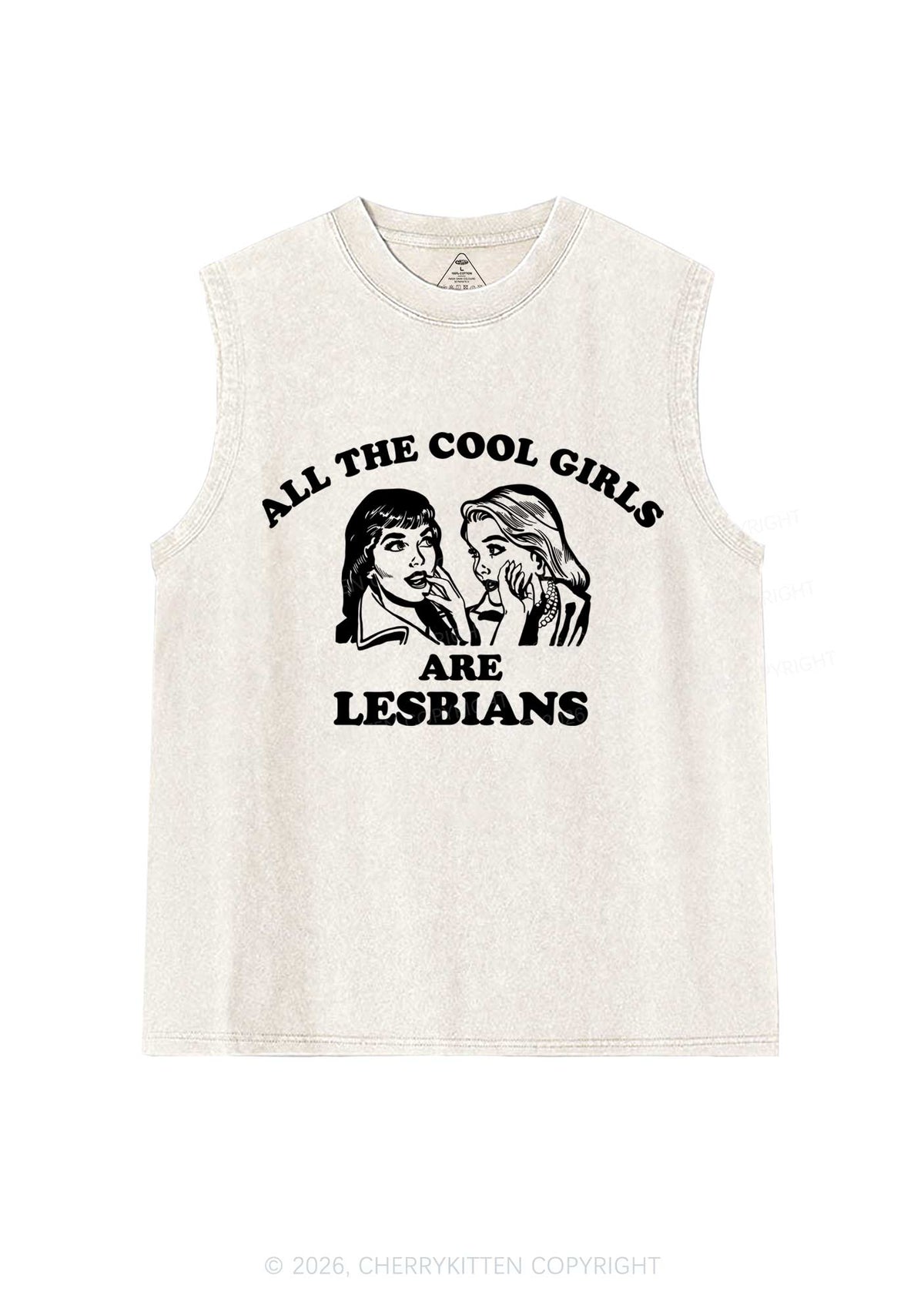 Cool Girls Lesbians Pride Y2K Washed Muscle Tank Cherrykitten