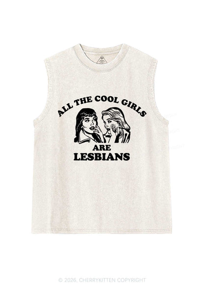 Cool Girls Lesbians Pride Y2K Washed Muscle Tank Cherrykitten
