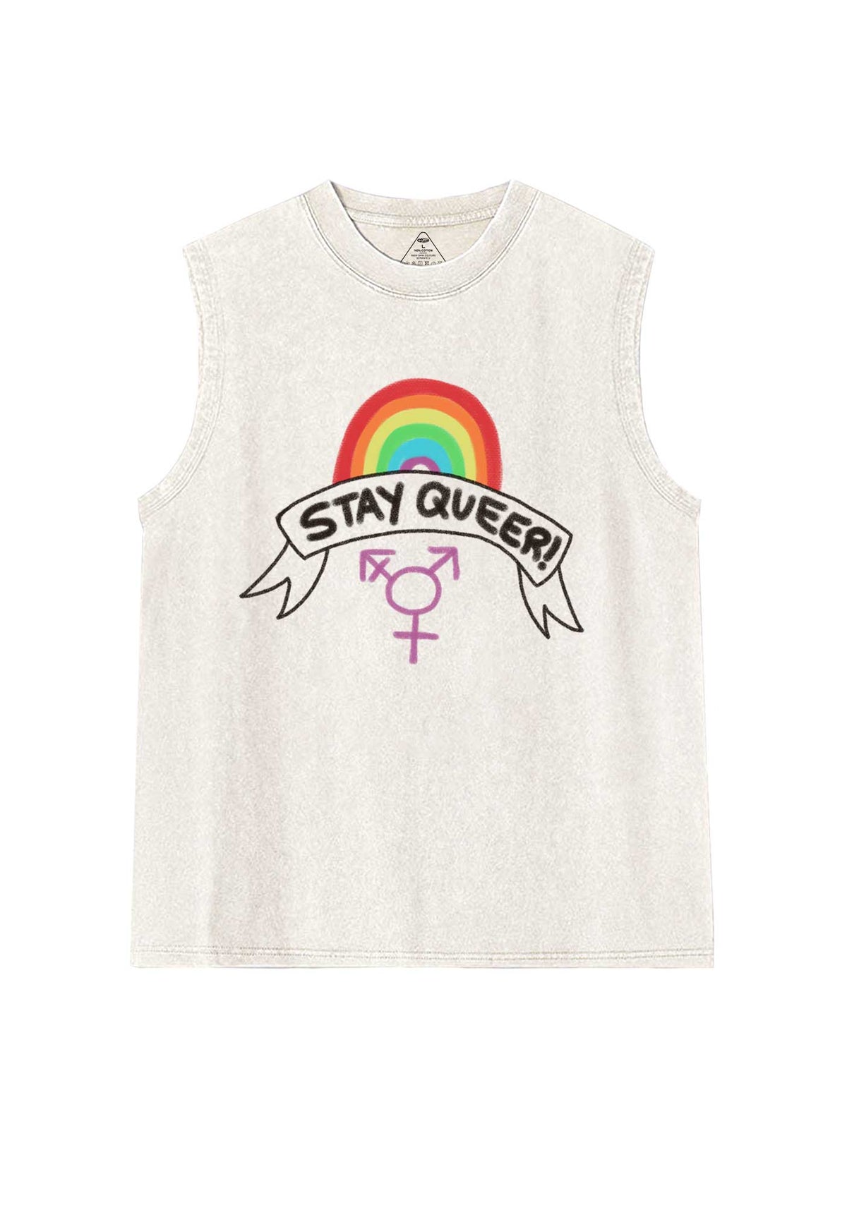 Stay Queer Pride Y2K Washed Muscle Tank Cherrykitten