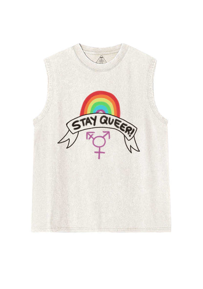Stay Queer Pride Y2K Washed Muscle Tank Cherrykitten
