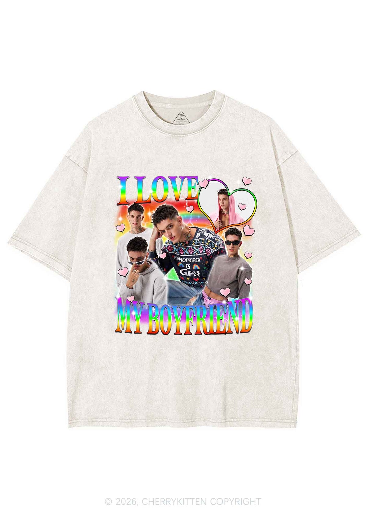Custom I Love My Gay BF Pride Y2K Shirts Washed Tee Cherrykitten