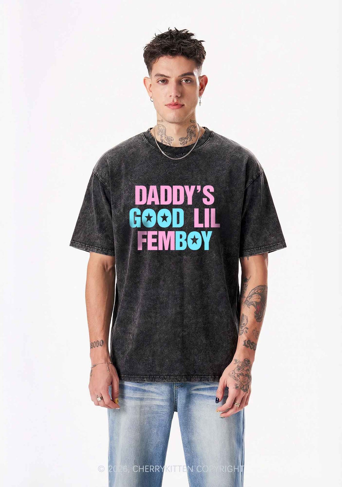 Daddys Good Lil Femboy Pride Y2K Shirts Washed Tee Cherrykitten