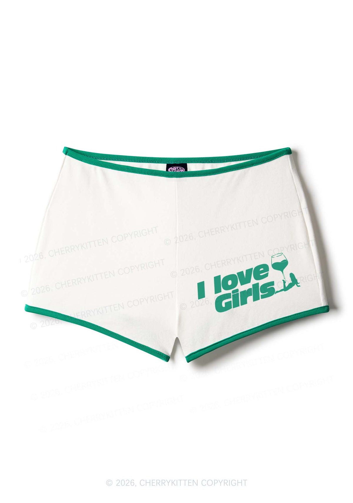 I Love Girls Wine Glass Pride Y2K Booty Shorts Cherrykitten