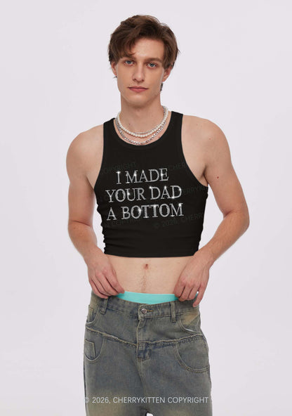 Rhinestone Made Your Dad A Bottom Pride Y2K Crop Tank Top Cherrykitten