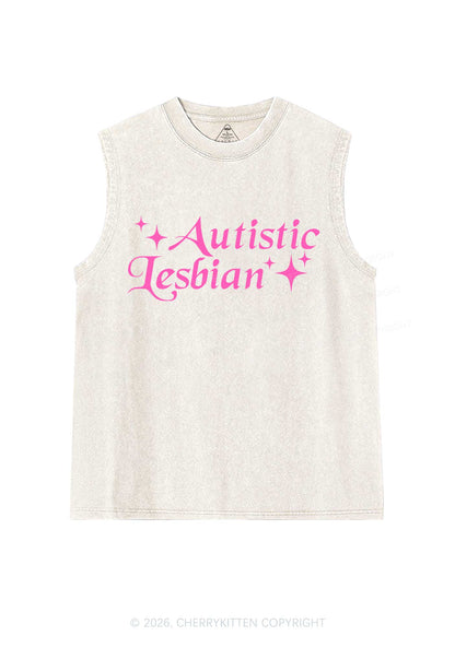 Autistic Lesbian Pride Y2K Washed Muscle Tank Cherrykitten
