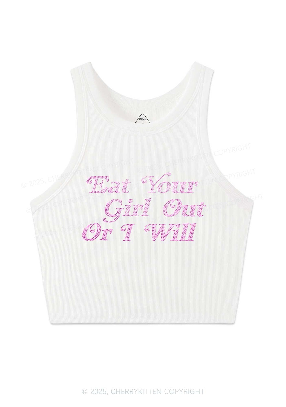 Rhinestone Eat Your Girl Out Y2K Crop Tank Top Cherrykitten