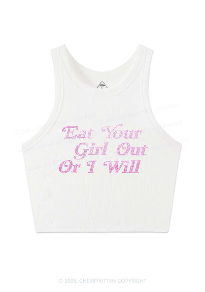 Rhinestone Eat Your Girl Out Y2K Crop Tank Top Cherrykitten