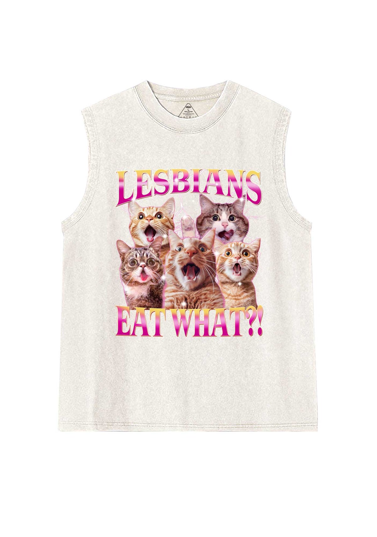 Funny Lesbian Cat Pride Y2K Washed Muscle Tank Cherrykitten
