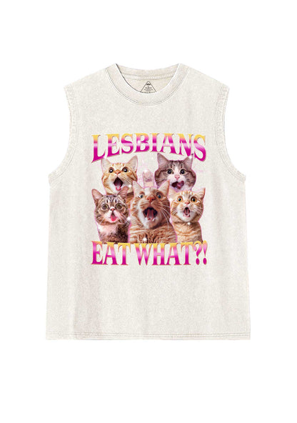 Funny Lesbian Cat Pride Y2K Washed Muscle Tank Cherrykitten