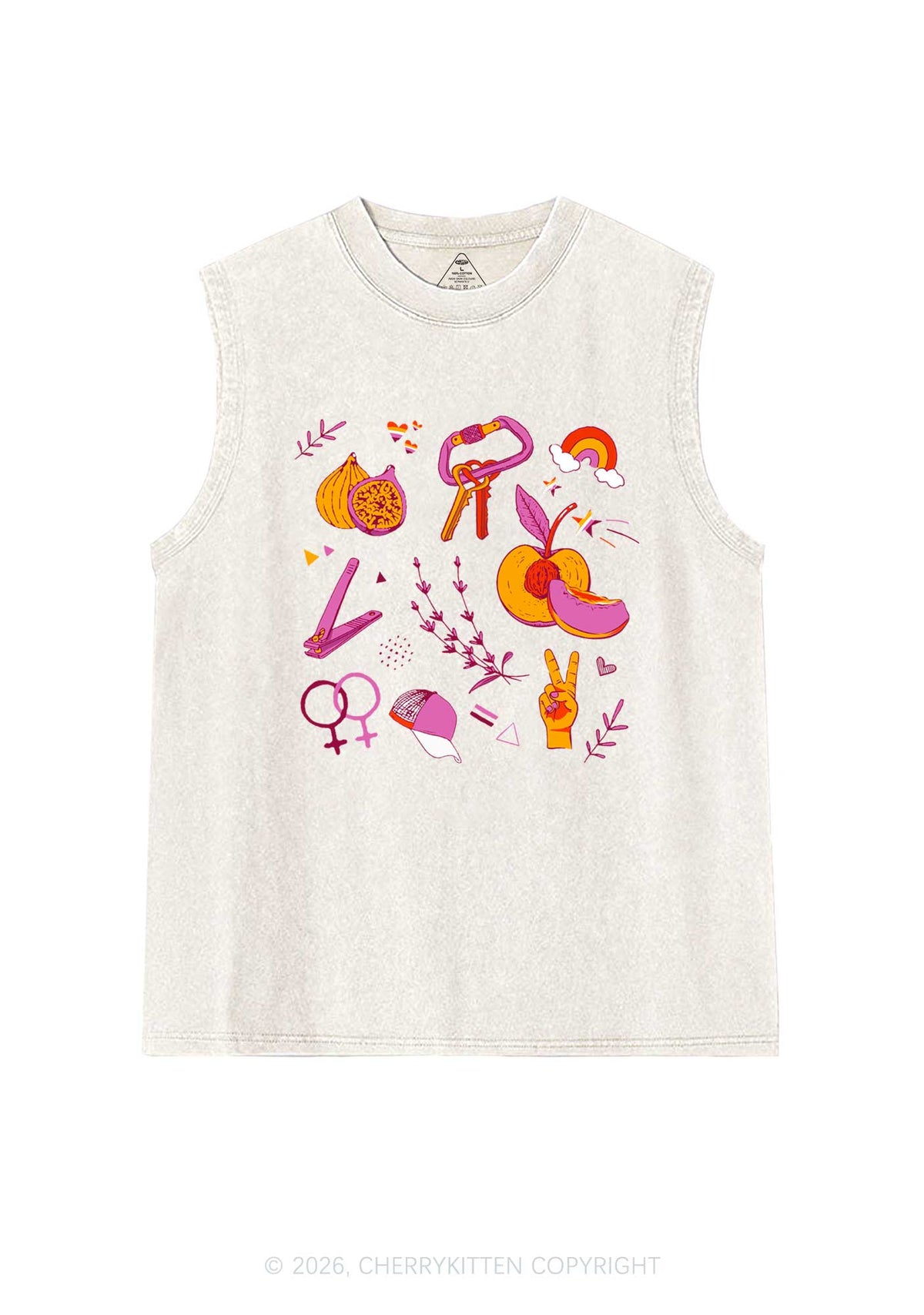 Lesbian Symbols Pride Y2K Washed Muscle Tank Cherrykitten