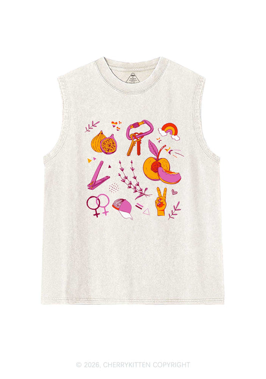 Lesbian Symbols Pride Y2K Washed Muscle Tank Cherrykitten