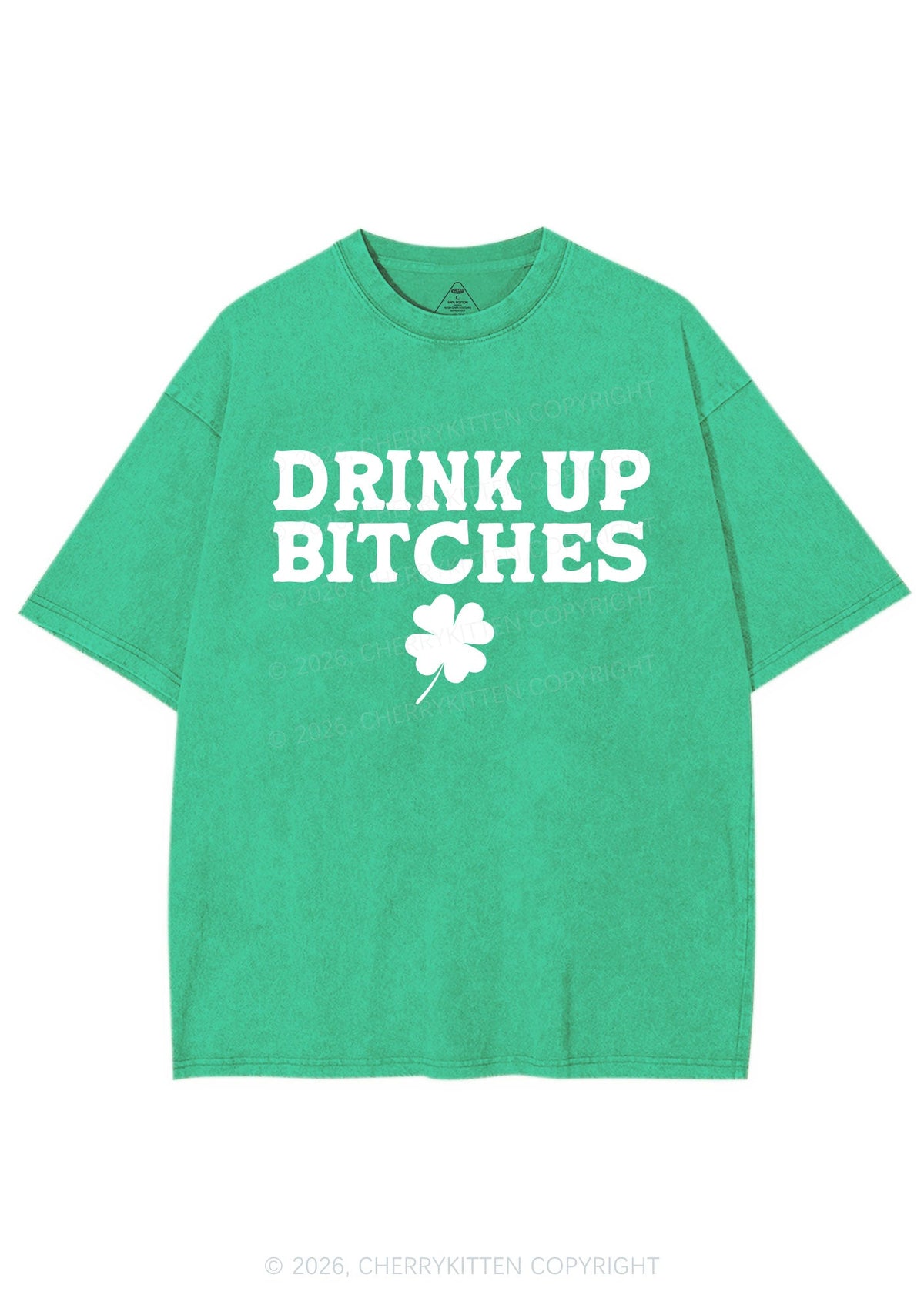 Drink Up Bxxch St Patricks Y2K Shirts Washed Tee Cherrykitten