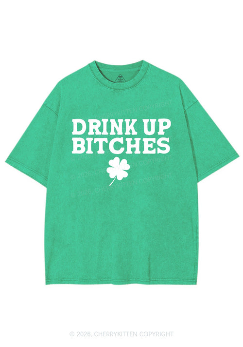 Drink Up Bxxch St Patricks Y2K Shirts Washed Tee Cherrykitten